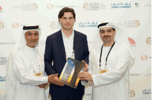 Daan Elffers at the Global Islamic Economy Summit in Dubai with H.E. Tayeb Al Rais, and Abdulla Mohammed Al Awar